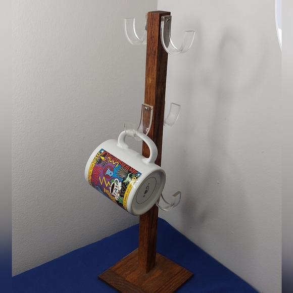 Vintage Wooden Mug Rack/Tree/Stand w/6 Lucite Hooks - Picture 8 of 11